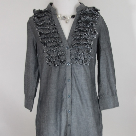 TRULLI Gray 3/4 Sleeve Button Front Shirt Dress - Picture 1 of 8
